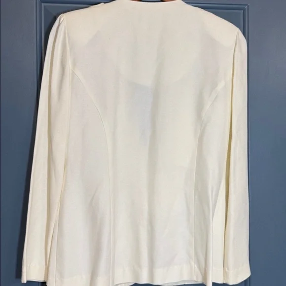 Cream Embroidered Formal Jacket Pearl Button Elegant Blazer 6P - Picture 3 of 6